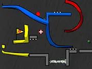 Mr. Ball online game screenshot showing a minimalist rolling ball navigating a spike-filled gravity maze and a red activation switch.