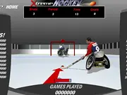 Xtreme Hockey game screenshot showing two wheelchair athletes fiercely competing for the puck on an ice rink during a fast-paced game.