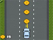 Traffic Rush Retro Racing online game screenshot showing a pixelated car speeding through a road filled with dense highway traffic.