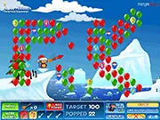 Bloons 2: Christmas Pack Free Online Game Screenshot, Monkey Aiming a Dart at Christmas-Themed Balloons and Gift Boxes