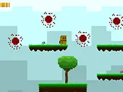 Screenshot of the Robscarf game showing the small pixel art character, Rob, with his long red scarf standing on a platform in a colorful 2D retro world.