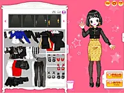 AOA Miniskirt Fashion Game online screenshot. Styling a K-Pop idol in a stylish red and white skirt costume. Free dress-up game on PlayArcadeHub.