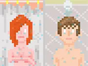 Screenshot of the Distance Love game, showing two characters connected by a visual representation of their long distance relationship on PlayArcadeHub