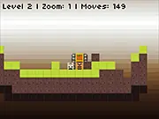 Bunnies, Back Into Cage! free online game screenshot, a player character holding a carrot followed by a line of escaped bunnies near an open cage