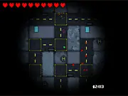 City Runner LD48 free online game screenshot, a small yellow runner character mid-jump over a large gap between grey city platforms