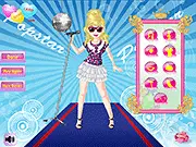 Popstar Girl character on stage wearing a dazzling, customizable concert outfit in the free dress-up game Popstar Girl Dressup.