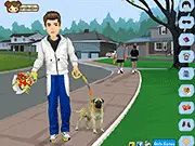 Screenshot of The Perfect Man Dress Up game showing a handsome male model in a suit and track suit options, free online male fashion styling game.