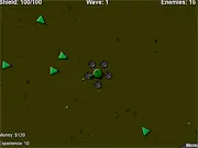 Assisted Defense game screen, Player using a large cannon to shoot enemies, Free online tower defense shooter