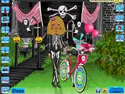 Halloween Bicycle Makeover free online dress up game, decorating bicycle for holiday, skeleton print clothes