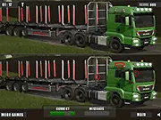 Screenshot of Man Forestry Trucks Differences game, showing two nearly identical pictures of a large logging or forestry truck on the screen, ready for the player to spot the differences.
