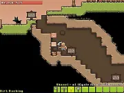 Dungeonfield free online RPG game screen showing a hero character standing in a ruined medieval fantasy village.