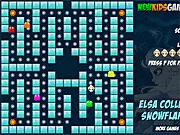 Elsa Collect Snowflake free online game screenshot, showing the character Elsa in an icy maze collecting a snowflake and avoiding a monster.