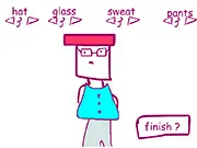 Screenshot of What to Wear Flash game showing a poorly drawn male character wearing mismatched, funny clothes