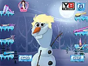 Olaf Hair Salon free online game screenshot, showing the snowman Olaf sitting in a salon chair getting his hair styled.