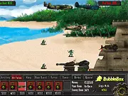 Battle Gear online strategy game screenshot showing an army of tanks, soldiers, and aircraft engaged in a war battle