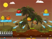 Fruits 2 puzzle game screenshot showing angry fruit characters, ice blocks, and targets in a level environment