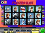 Frozen Slot game screen showing themed reels, snow princess symbols, and casino interface, play free online slot machine game.