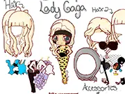 Lady Gaga Dress Up game screenshot, Character dressed in a famous Lady Gaga outfit, Free online fashion and celebrity style game
