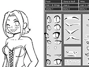 Screenshot of the Anime Girl Lineart Generator interface showing a clean, black-and-white outline of a customizable female anime character.