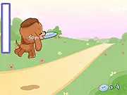 Lots 'o Leaps online game screenshot, dog catching a frisbee in the air, free arcade game