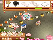 Screenshot of Summer Summer Night free decorating game - Cozy outdoor patio area with string lights and furniture.