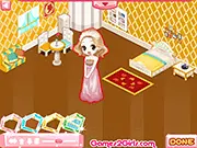 Screenshot of Gems Palace free decorating game - An ornate room featuring classic style furniture, gold accents, and a large chandelier.