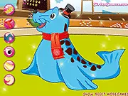 Cute Seal Dressup game screen showing an adorable seal character wearing funny accessories like a hat and ready to be customized for a show.
