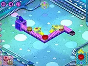 Boing Factory free online game showing a busy pastry production line with conveyor belts, various ingredient dispensing machines, and small pastries moving along the line.