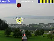 Xtreme Shooter! free online game, a shooting gallery scene with a crosshair aiming at various targets for a high score