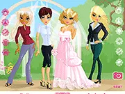 Bridal Party! dress up game screenshot showing a gorgeous bride and bridesmaids in elegant wedding dresses, free online fashion game