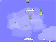 Skydiver Flash free online arcade game, collecting boxes while dodging birds and helicopters with a parachute