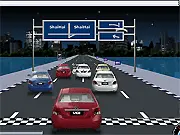 Screenshot of Street Wheels game showing a top-down view of a colorful car driving on a multi-lane highway, dodging other fast-moving traffic