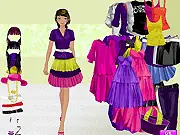 Online dress-up game featuring a girl model wearing a vibrant, bright pink and lime green neon outfit