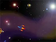 Space DX arcade game screenshot, spaceship flying in space, collecting star coins while avoiding enemy alien ships, free online collector shooter