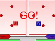 Screenshot of One Level Game - Hardcore showing a small blue square avatar navigating a screen filled with red and black moving geometric shapes and deadly obstacles.