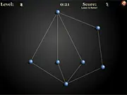 The main screen of the Unravel logic puzzle game, showing tangled lines connecting colored balls that need to be separated.
