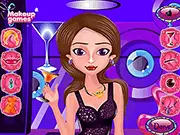 Woman dressed in an elegant cocktail dress with glamorous makeup and accessories ready for a party in the free online dress up game