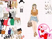A young lady wearing an elegant, pink lace dress and accessorizing with a matching lace purse in the Lovely Lace Dress Up game