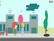 Screenshot of Trudy Goes to Work online game, showing the character Trudy on a street near various objects like cars and manhole covers, with a memory pattern sequence displayed.