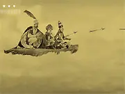 Thief of Bagdad game screen showing a small player spaceship navigating through a symmetrical pattern of bizarre, ornate biological-style enemy creatures