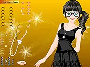 Bakula Makeup game screenshot, showing a stylish girl model applying eyeshadow and lipstick with various jewelry options