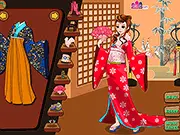 Play Kimono Cutie Dress Up online, girl wearing traditional Japanese kimono and accessories, free fashion game