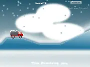 An Ice Truck Adventure free online game screenshot, a large truck carefully navigating a difficult, icy, snow-covered hill