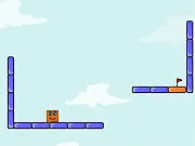 The Jumping Box Reincarnation game interface showing the box preparing to launch towards the orange platform in this free puzzle game