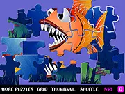 Play Big Teeth Jigsaw free highscores game online featuring a unique Big Teeth Fish puzzle motive on PlayArcadeHub.