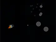 Screenshot of Super Asteroid Smasher game showing a spaceship dodging and shooting at large space rocks, Free Online Arcade Shooter Game