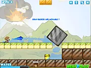 The Water BuBoy character aiming a powerful water jet from a hose toward a blazing house in the physics puzzle game.