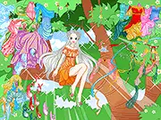 The Tree Fairy dress up game art showing a cute magical creature with large wings, surrounded by leaves and flowers, available to play free online