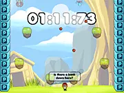 The main screen of the free online endless runner game Survive Popo, showing the character Popo jumping over a spike trap while collecting a shiny coin.