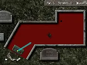 Graveyard Golf mini-putt game screenshot showing a golf ball next to a gravestone and spider web